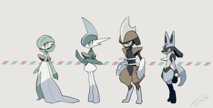 gardevoir, lucario, gallade, and bisharp (pokemon) drawn by kanami_(bprod)