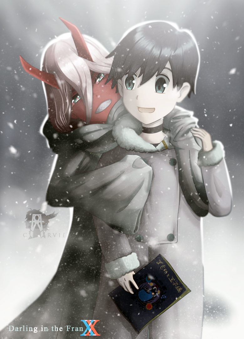 zero two and hiro (darling in the franxx) drawn by john_carvie