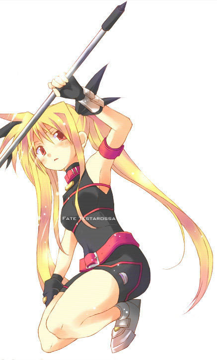 fate testarossa and bardiche (lyrical nanoha and 2 more) drawn by sakugo