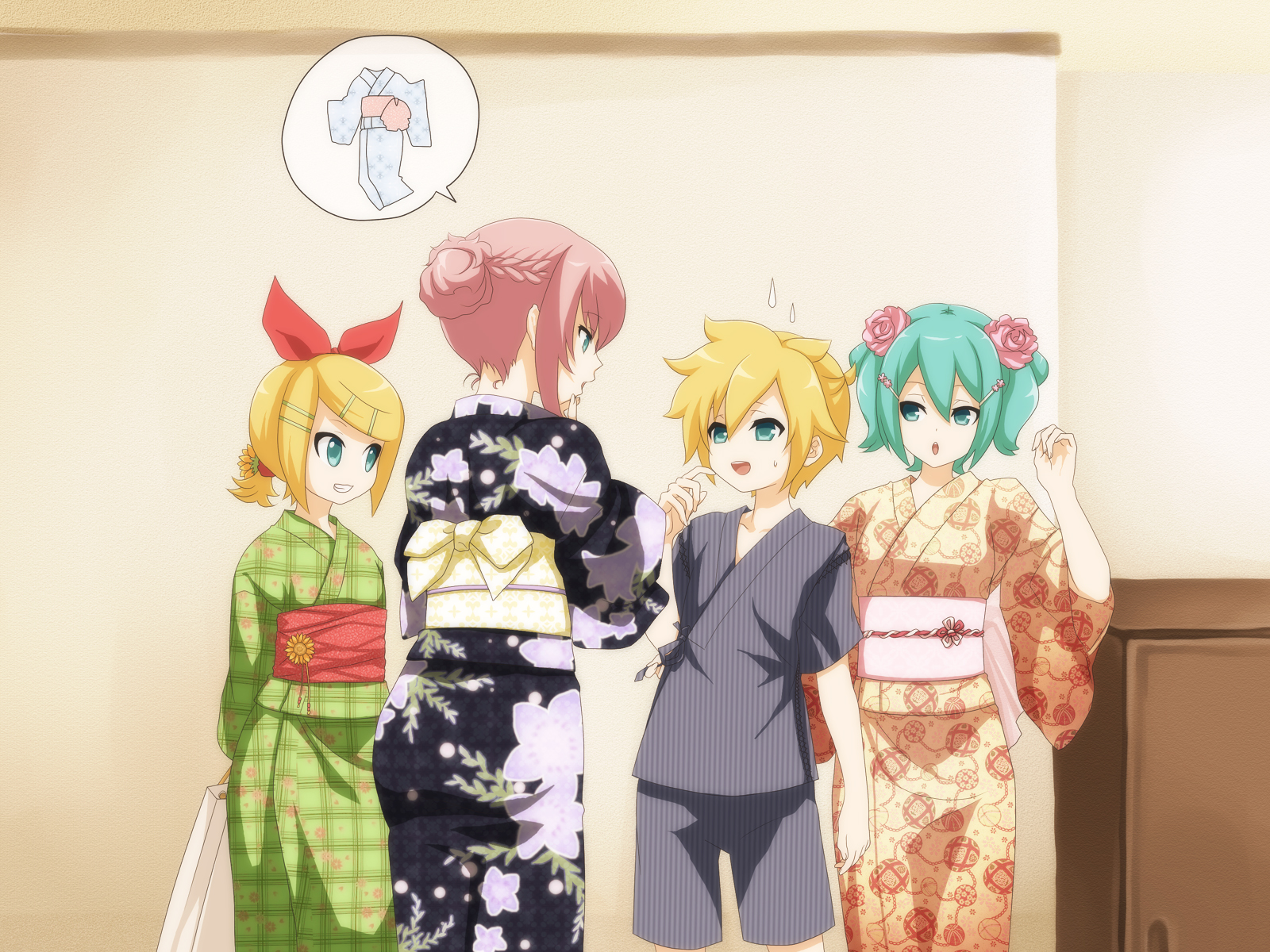 Hatsune Miku Kagamine Rin Kagamine Len And Megurine Luka Vocaloid Drawn By Oumi Sanaka Danbooru