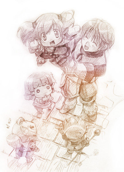 adventurer, white mage, black mage, red mage, and summoner (final fantasy and 1 more) drawn by naruse_chisato