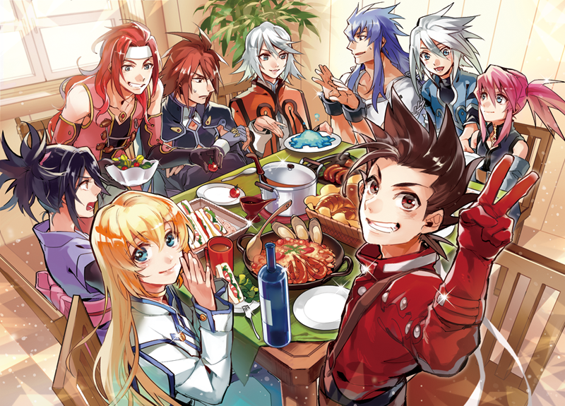 colette brunel, lloyd irving, fujibayashi sheena, zelos wilder, presea combatir, and 4 more (tales of and 1 more) drawn by fuji_azuki