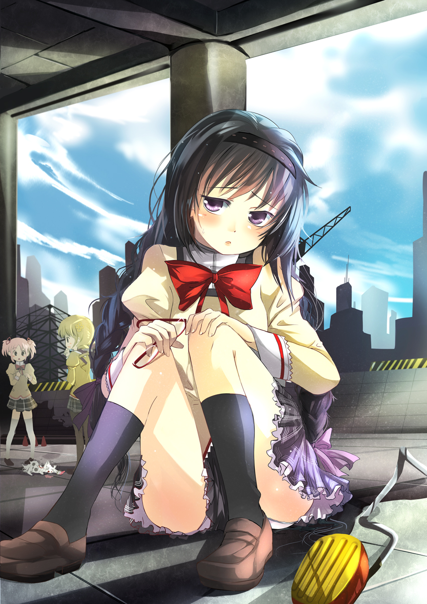 akemi homura, kaname madoka, tomoe mami, and kyubey (mahou shoujo madoka magica) drawn by fuyouchu