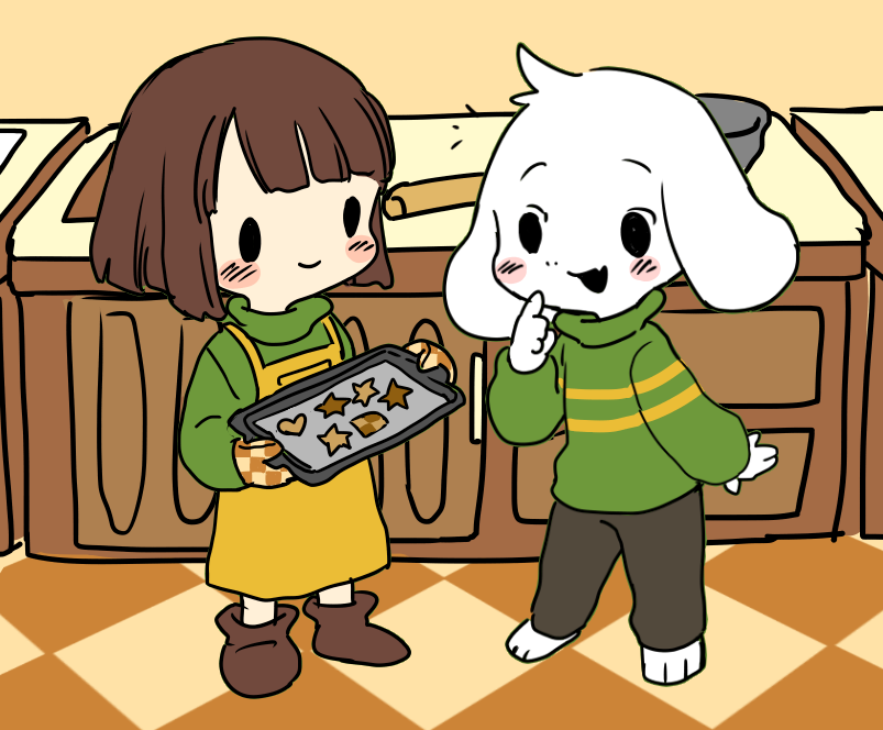 chara and asriel dreemurr (undertale) drawn by ikuta_semi