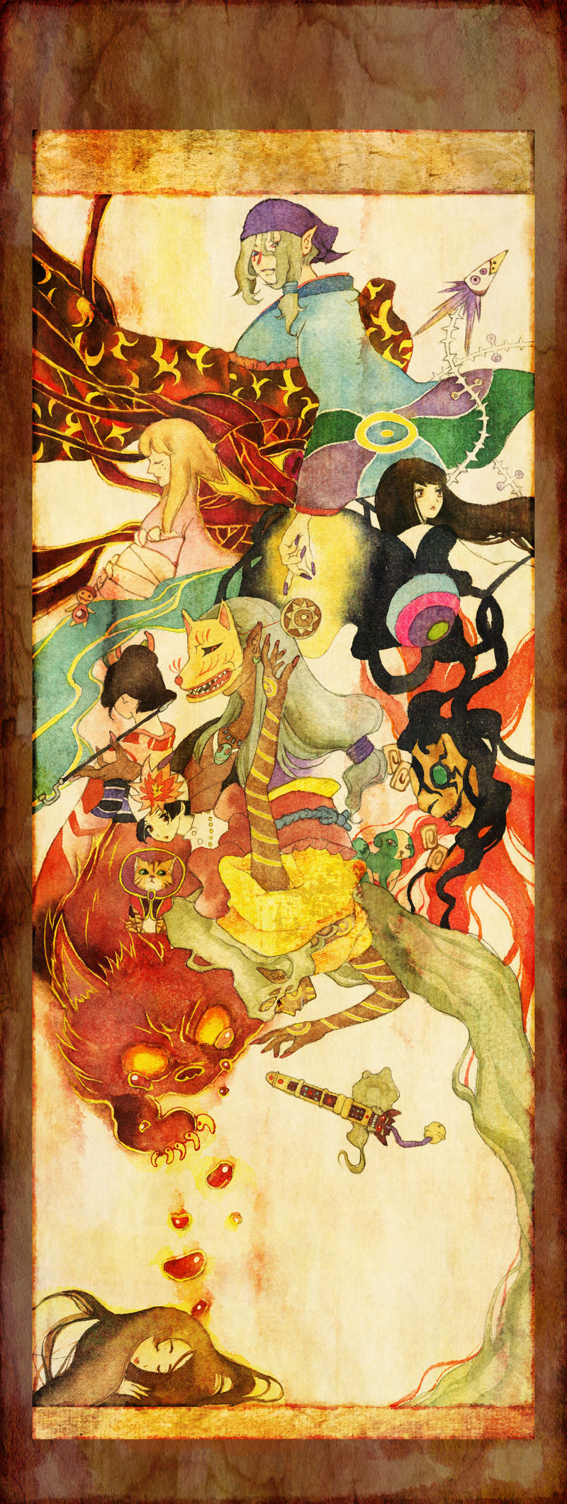 kusuriuri, noppera-bou, kayo, ochou, zashiki-warashi, and 5 more (mononoke and 1 more) drawn by muttiy