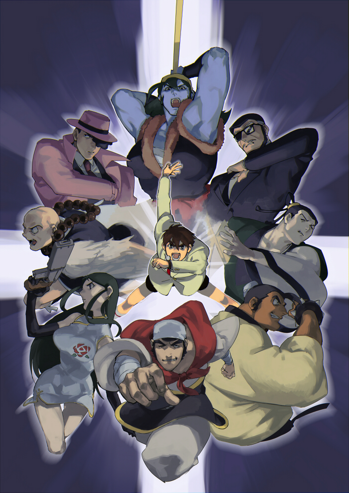 ginrei, murasame kenji, kusama daisaku, taisou, tetsugyu, and 4 more (giant robo) drawn by hamu_fukurou