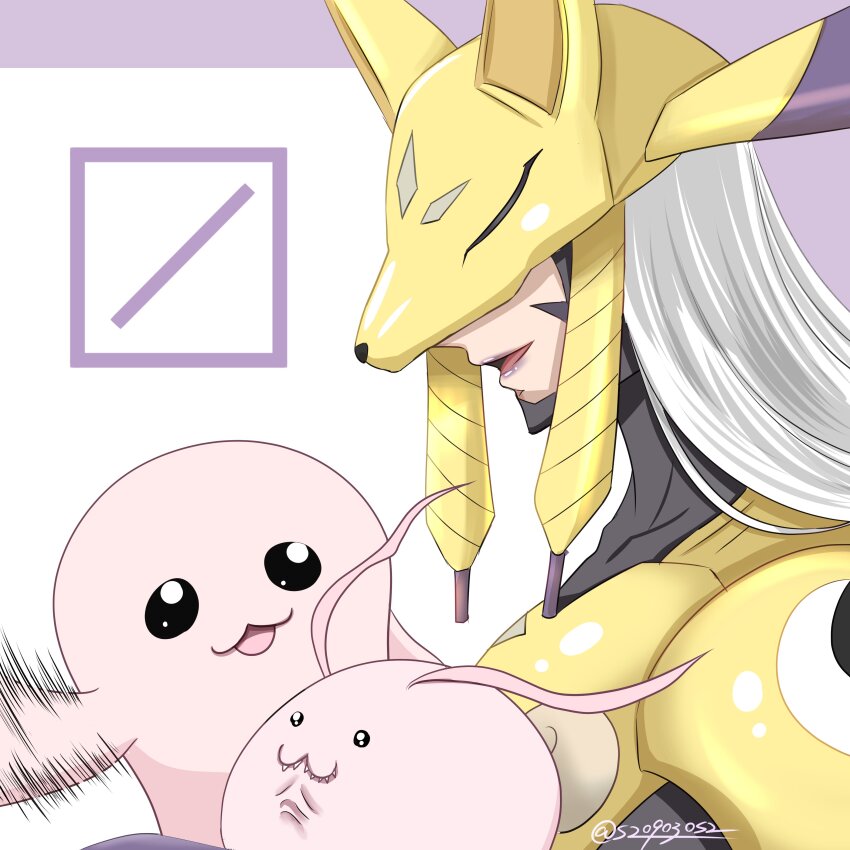 sakuyamon, tokomon, and mochimon (digimon) drawn by mas_square