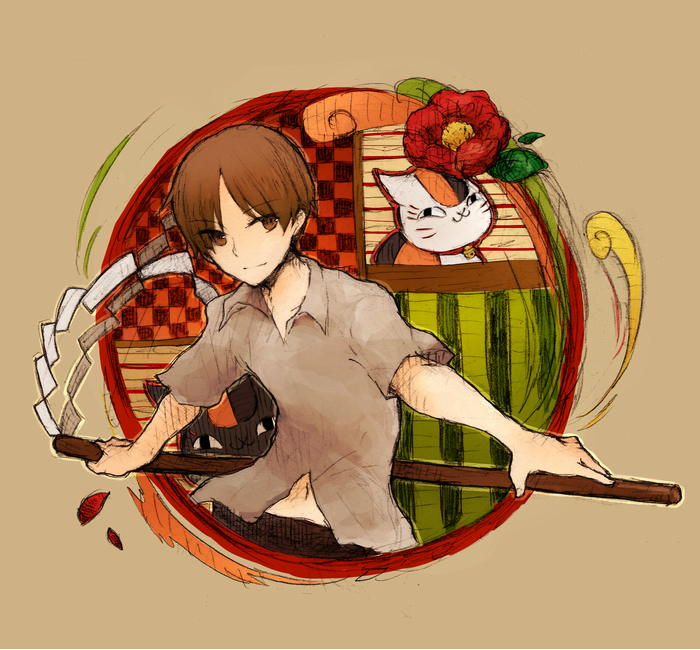 natsume takashi and nyanko-sensei (natsume yuujinchou) drawn by sukumoi