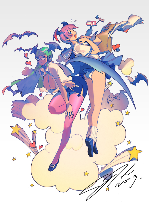 morrigan aensland and lilith (darkstalkers) drawn by jj_(yadz01)
