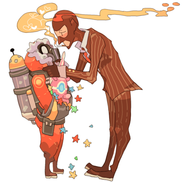 pyro, red pyro, spy, red spy, and balloonicorn (team fortress 2) drawn by 22_(tak_ja)
