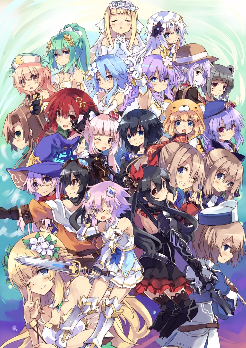 neptune, purple heart, noire, nepgear, blanc, and 15 more (neptune and 1 more) drawn by normaland