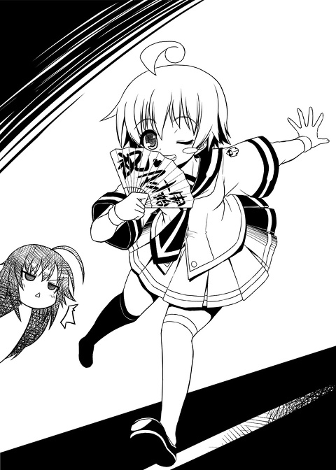 kurokami medaka and shiranui hansode (medaka box) drawn by iwanosuke