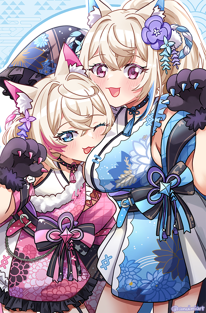 fuwawa abyssgard and mococo abyssgard (hololive and 1 more) drawn by amaimi