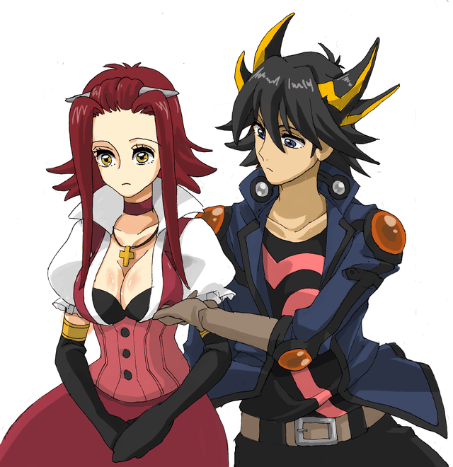 fudo yusei and izayoi aki (yu-gi-oh! and 1 more) drawn by kinkan
