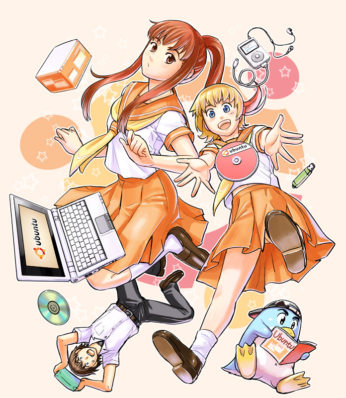 kisaragi akane, shiina risa, and midou masato (linux and 2 more) drawn by seo_hiroshi