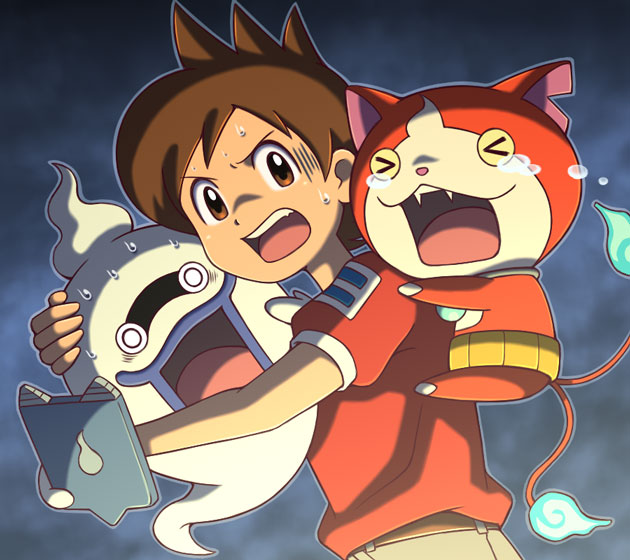 jibanyan, whisper, and amano keita (youkai watch) drawn by cyaneko
