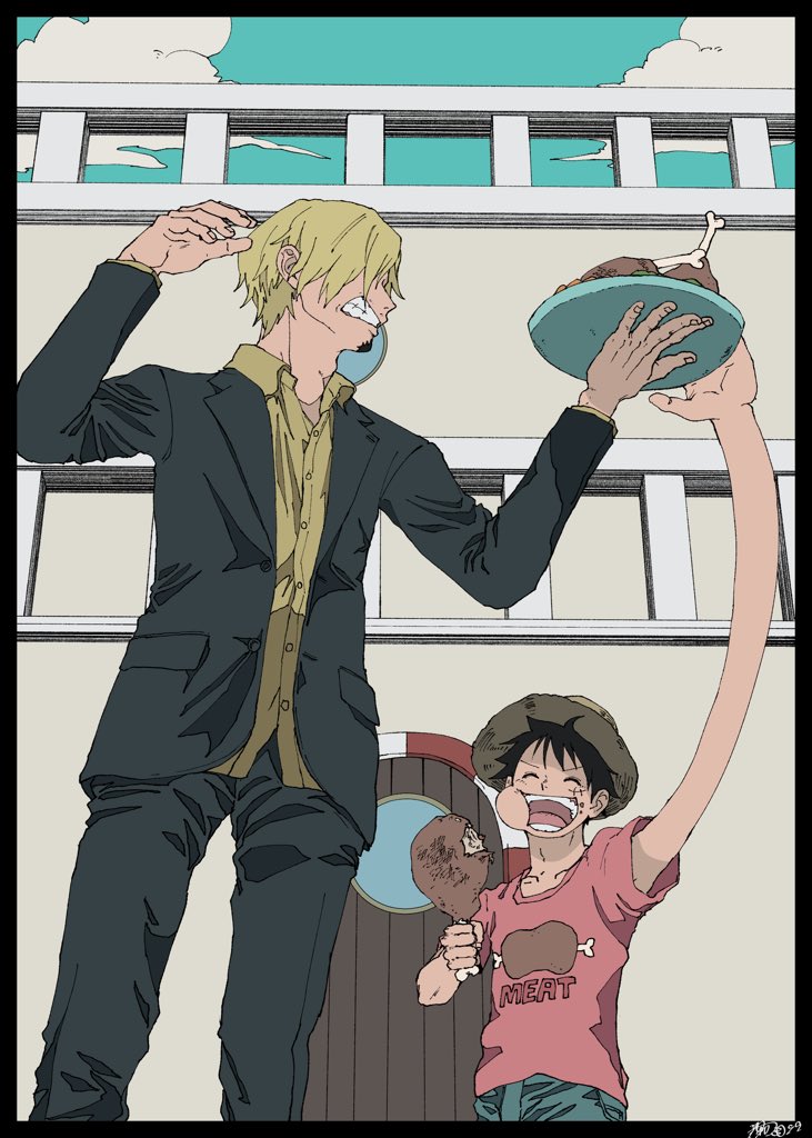 monkey d. luffy and sanji (one piece) drawn by ufkqz