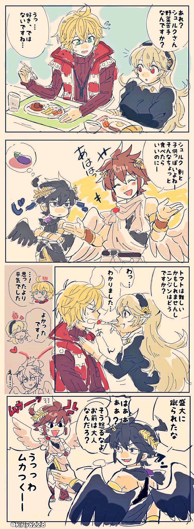 female corrin, pit, dark pit, and shulk (fire emblem and 6 more) drawn by kiriya_(552260)