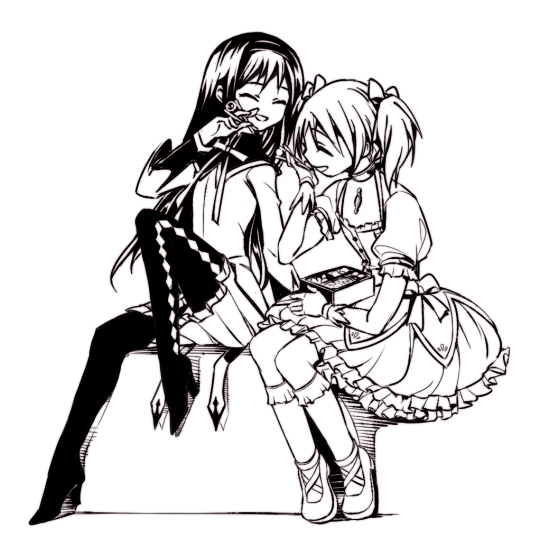akemi homura and kaname madoka (mahou shoujo madoka magica) drawn by scruu