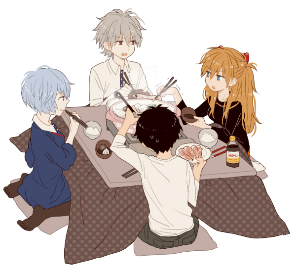 souryuu asuka langley, ayanami rei, ikari shinji, and nagisa kaworu (neon genesis evangelion) drawn by 0930erina
