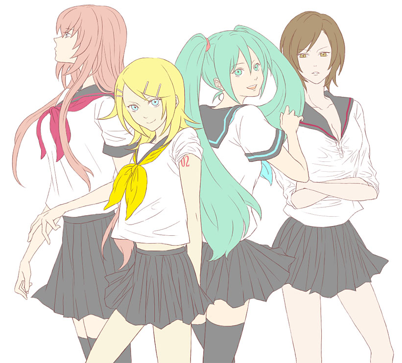 hatsune miku, kagamine rin, megurine luka, and meiko (vocaloid) drawn by natsume_(pochagamu)