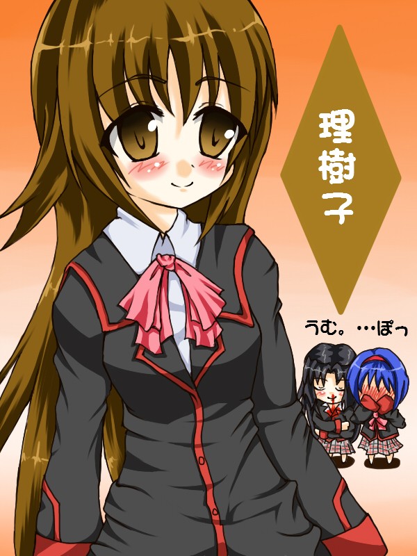 naoe riki, kurugaya yuiko, and nishizono mio (little busters!) drawn by bajiru