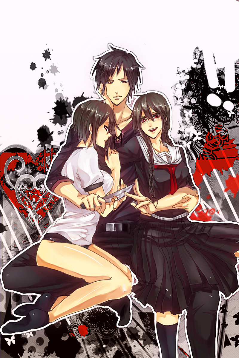 orihara izaya, orihara mairu, and orihara kururi (durarara!!) drawn by mukashi95