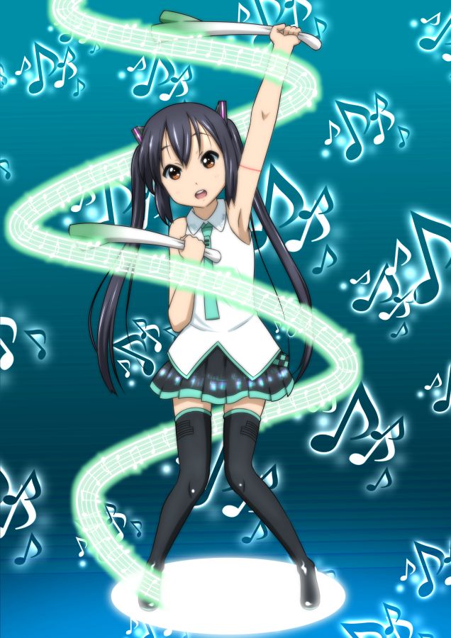 hatsune miku and nakano azusa (vocaloid and 1 more) drawn by oku_no_shi