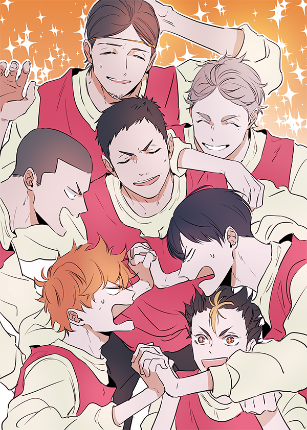 hinata shouyou, kageyama tobio, sawamura daichi, sugawara koushi, nishinoya yuu, and 2 more (haikyuu!!) drawn by ummm_mmma