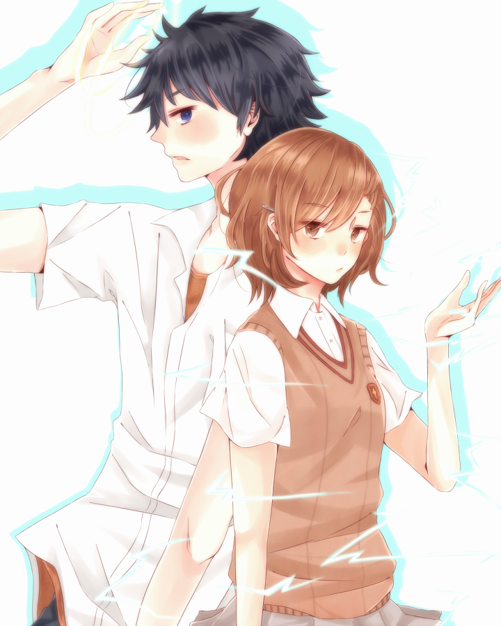 misaka mikoto and kamijou touma (toaru majutsu no index and 1 more) drawn by dakutenn