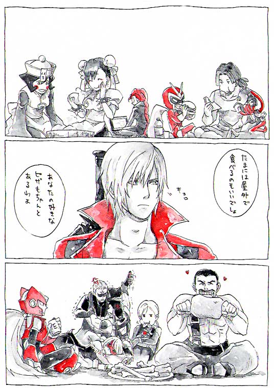 chun-li, morrigan aensland, zero, dante, jill valentine, and 7 more (street fighter and 11 more) drawn by kurosu