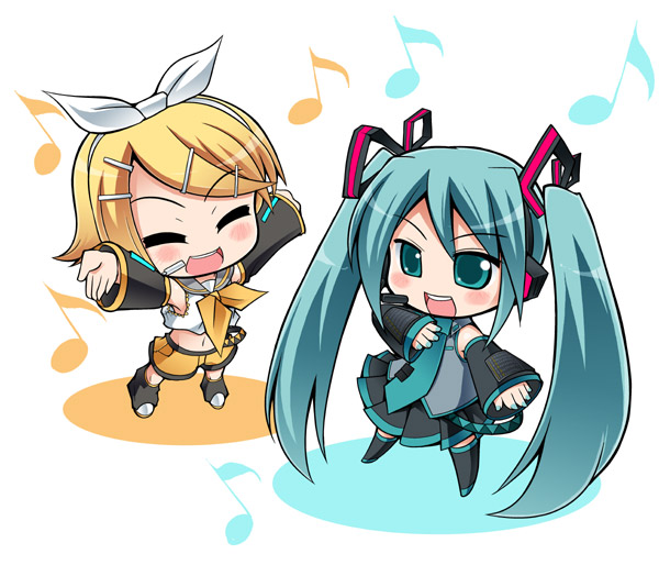 hatsune miku and kagamine rin (vocaloid) drawn by serebi_ryousangata