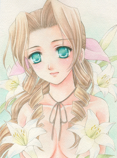 aerith gainsborough (final fantasy and 1 more) drawn by yukiou