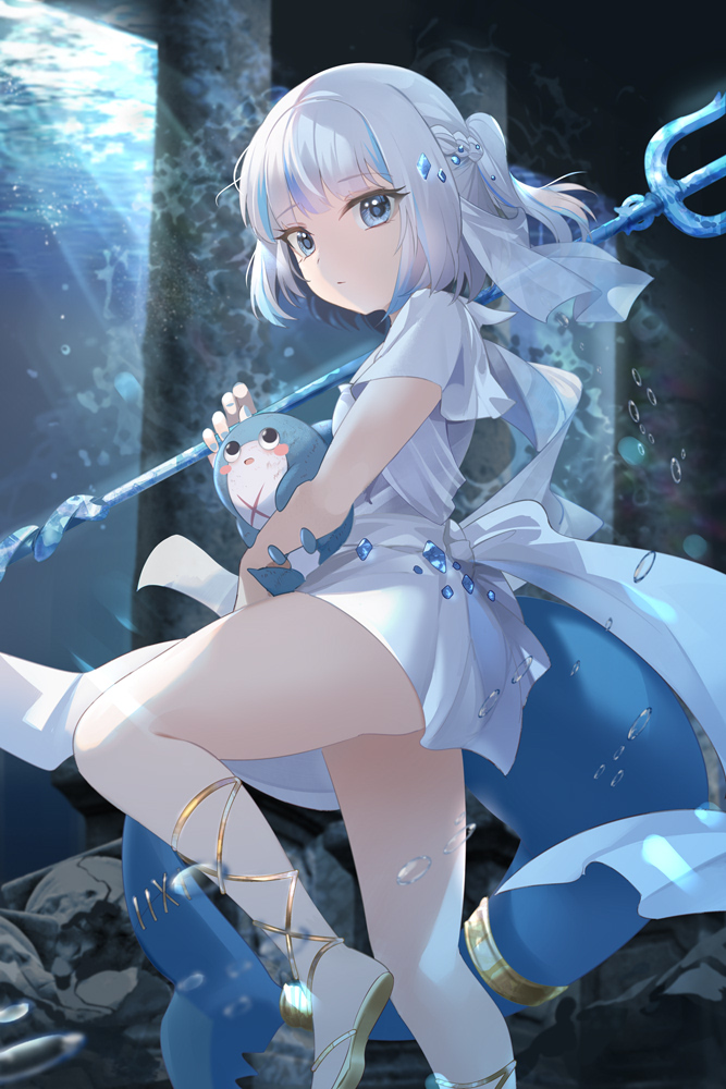 gawr gura and bloop (hololive and 1 more) drawn by mujinbensin