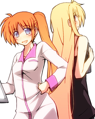 fate testarossa and takamachi nanoha (lyrical nanoha and 1 more) drawn by namuru