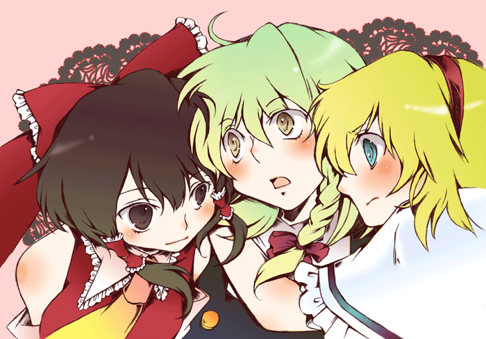 hakurei reimu, kirisame marisa, and alice margatroid (touhou) drawn by umemani