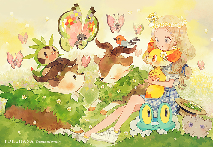 serena, fennekin, espurr, chespin, froakie, and 4 more (pokemon and 1 more) drawn by pechika