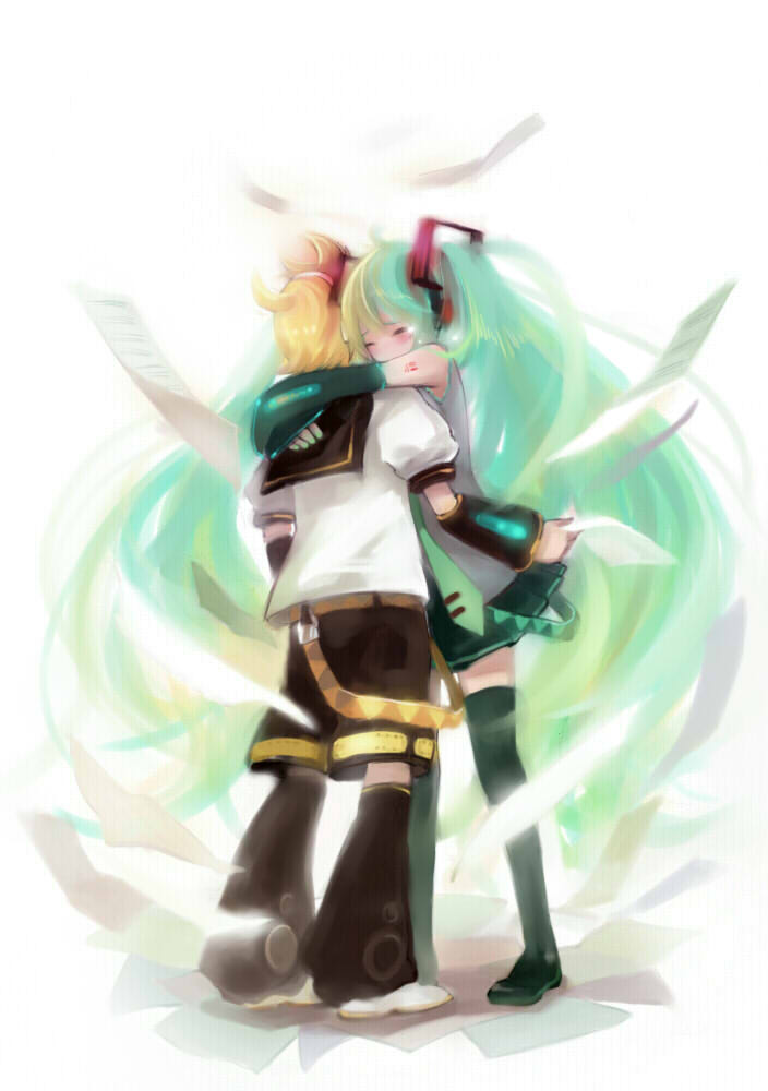 hatsune miku and kagamine len (vocaloid) drawn by shell_(shell518)
