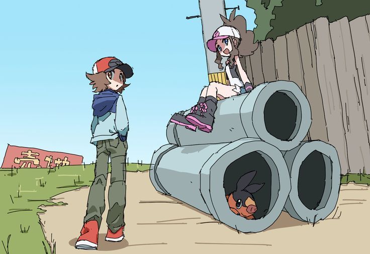 hilda, hilbert, and tepig (pokemon and 1 more) drawn by nyagiratwist