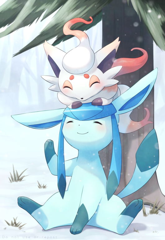 glaceon and hisuian zorua (pokemon) drawn by alopias