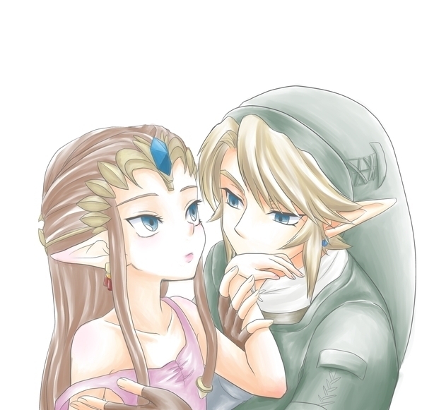link and princess zelda (the legend of zelda and 1 more) drawn by chikuwa_(rinka)