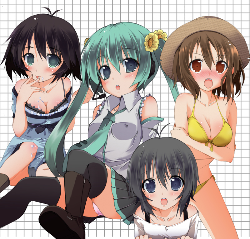 hatsune miku, shiina mayuri, and mifune ryuuko (original and 3 more) drawn by asakura_saki