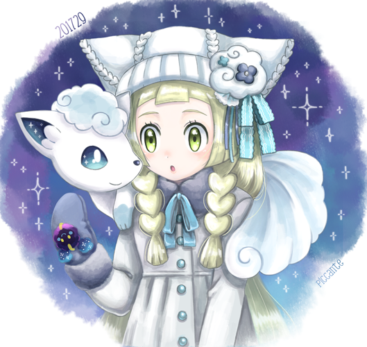 lillie, alolan vulpix, and cosmog (pokemon and 1 more) drawn by piccante