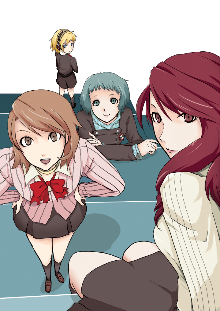 aigis, takeba yukari, kirijou mitsuru, and yamagishi fuuka (persona and 1 more) drawn by shinocco
