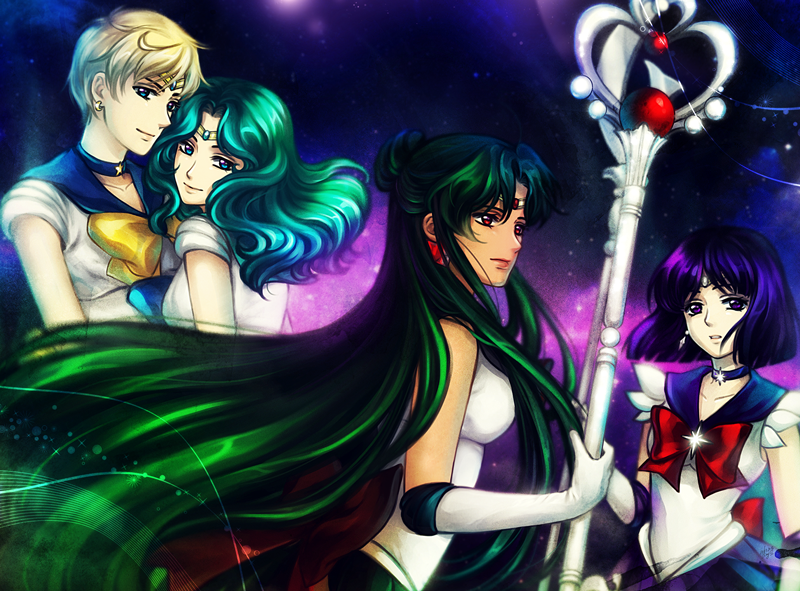 tomoe hotaru, ten'ou haruka, kaiou michiru, sailor saturn, sailor uranus, and 3 more (bishoujo senshi sailor moon) drawn by kay-i
