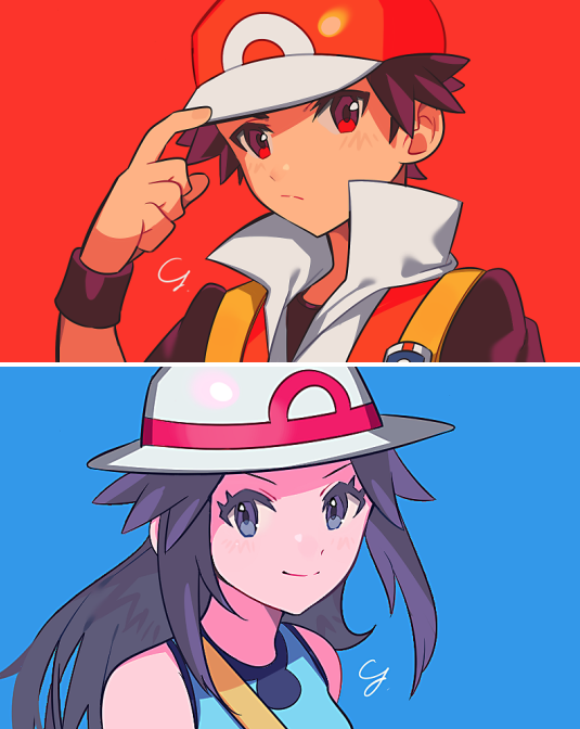 red and leaf (pokemon and 1 more) drawn by yasaikakiage