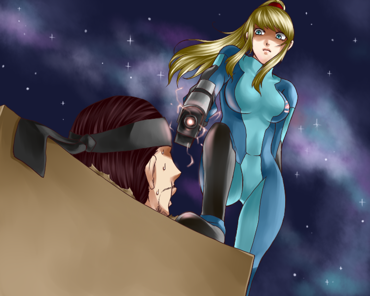 samus aran and solid snake (super smash bros. and 3 more) drawn by wasabi_(legemd)