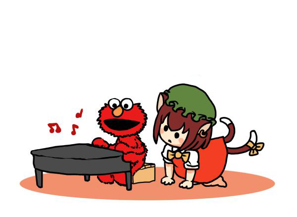 chen and elmo (touhou and 1 more) drawn by terrajin