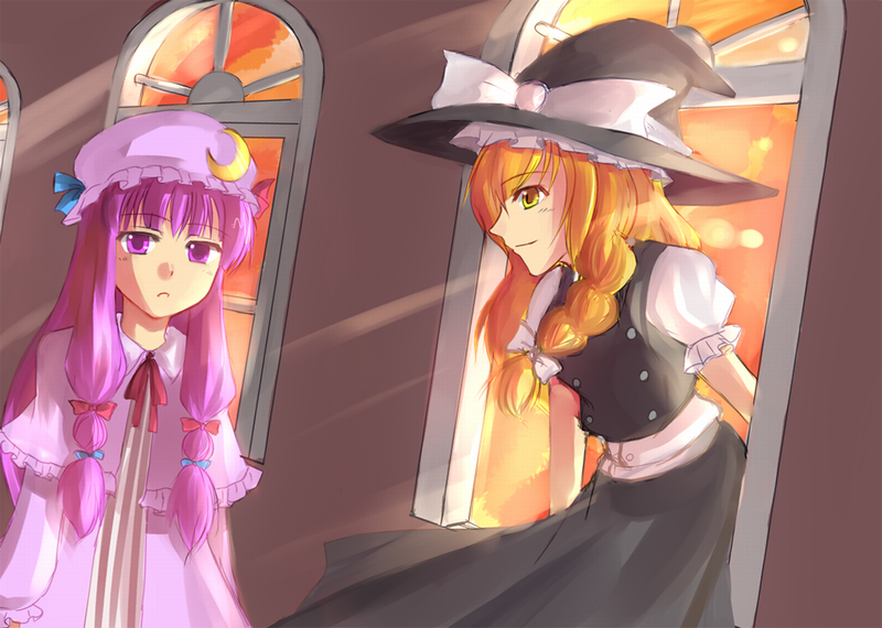 kirisame marisa and patchouli knowledge (touhou) drawn by foro_(planet_cage)