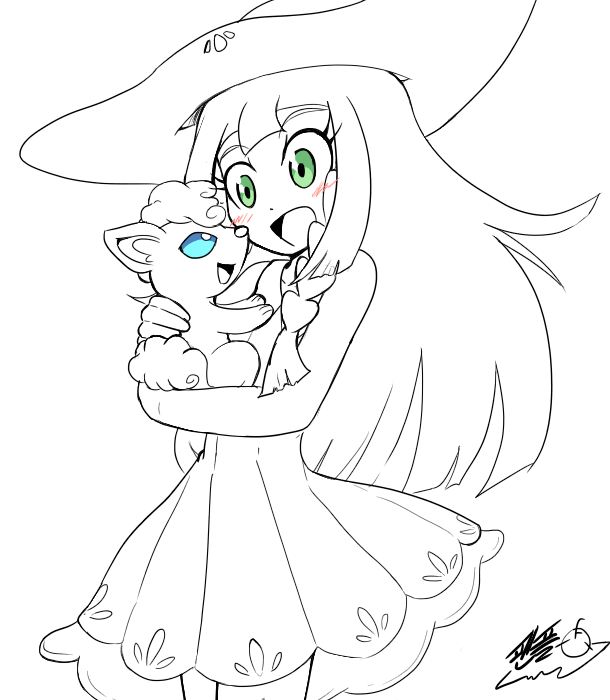 lillie and alolan vulpix (pokemon and 1 more) drawn by pen_(vmffptnlvos)